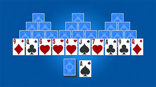 TriPeaks Solitaire initial layout with three peaks